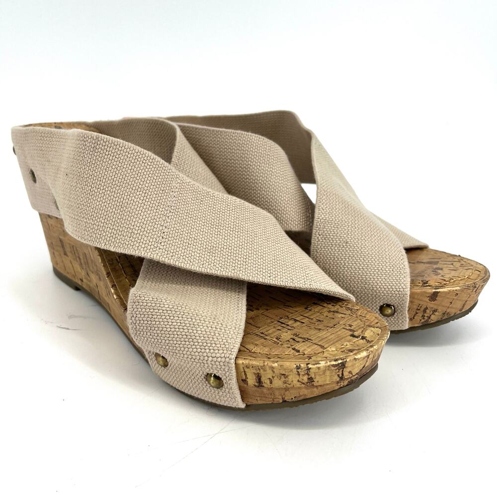 Esprit‎ Cream Oceane Canvas Open Toe Studded Wedge Sandals - Women's 9.5, NWOT